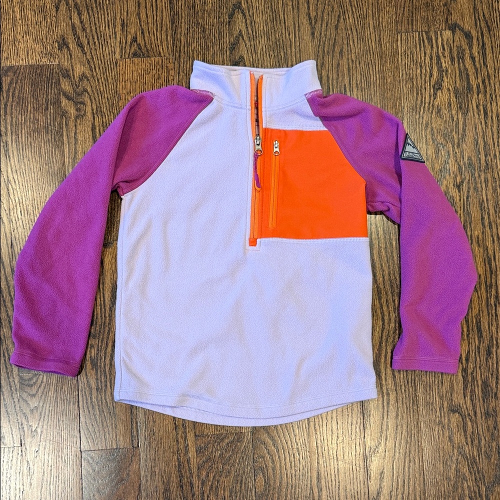 L.L.Bean Girl's Pink and Orange Colorblock Fleece Quarter Zip 6-7